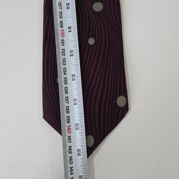 Alan Cherry San Babila Silk Tie Wine Black W/Beige Circles Italy VTG W 3.5 L 56" - Picture 6 of 14